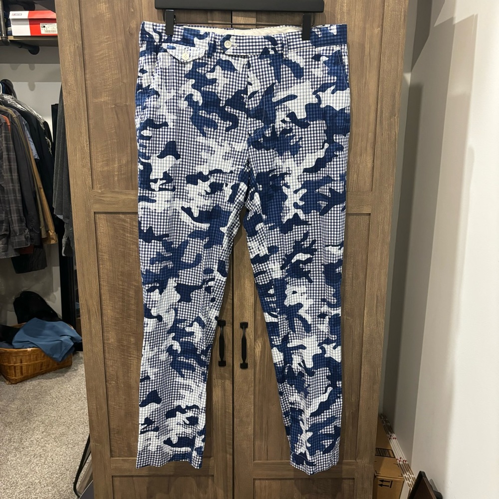 Ralph Lauren Polo Golf Blue Camo Gingham Print Pants 34x32